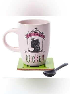 NEW!! Wicked Mug, Spoon and Coaster Set Featuring Glinda and Elphaba (NWT)